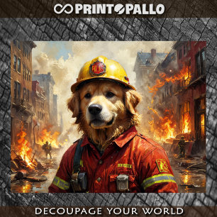 Papel De Seda Retriever Dourado como Bombeiro -