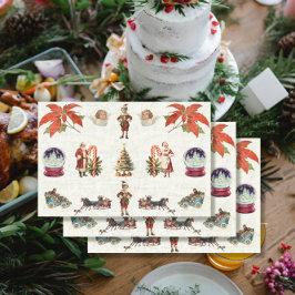 Papel De Seda Retro 50 60s Papais noeis de Natal Sra. Claus Elf 