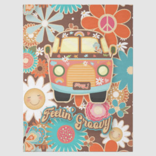 Papel De Seda Retro 70s Diversão Funky Colorful Hippy Van Peace