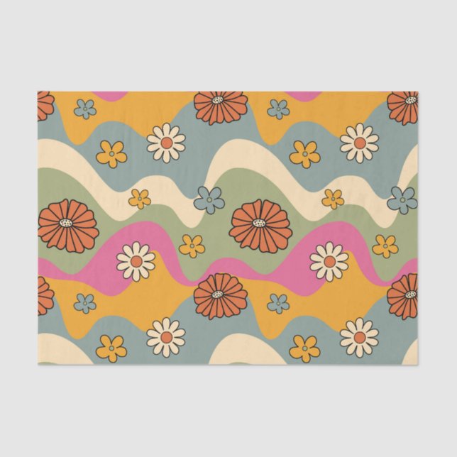 Papel De Seda Retro 70s Inspired Floral Decoupage  Crafting (Frente )