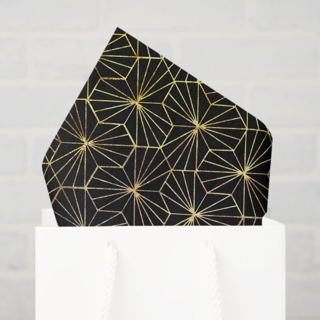Papel De Seda Retro Art Deco Black Gold Geometric Pattern (Sacola de presentes)