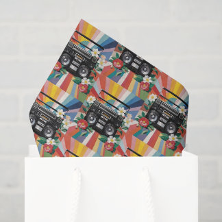 Papel De Seda Retro Boombox Com Arco-Íris E Flores