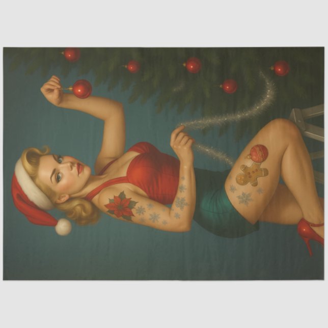 Papel De Seda Retro Christmas Ornament Pin-Up Decoupage (Frente )