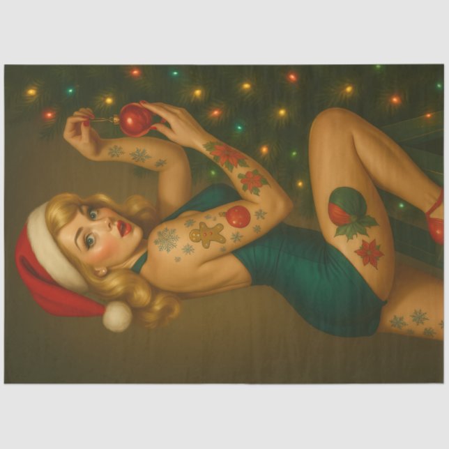 Papel De Seda Retro Christmas Pin-Up Ornament Beauty — Holiday (Frente )