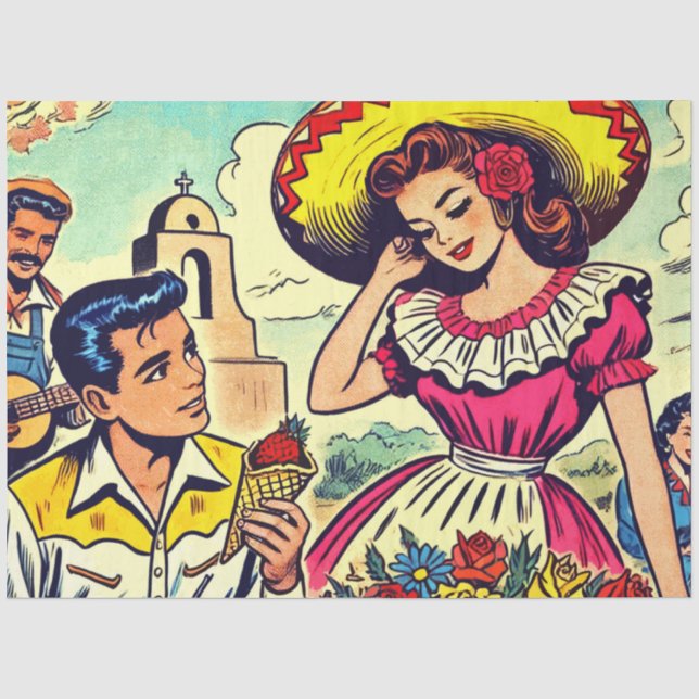 Papel De Seda Retro Love Casal Comic (Frente )