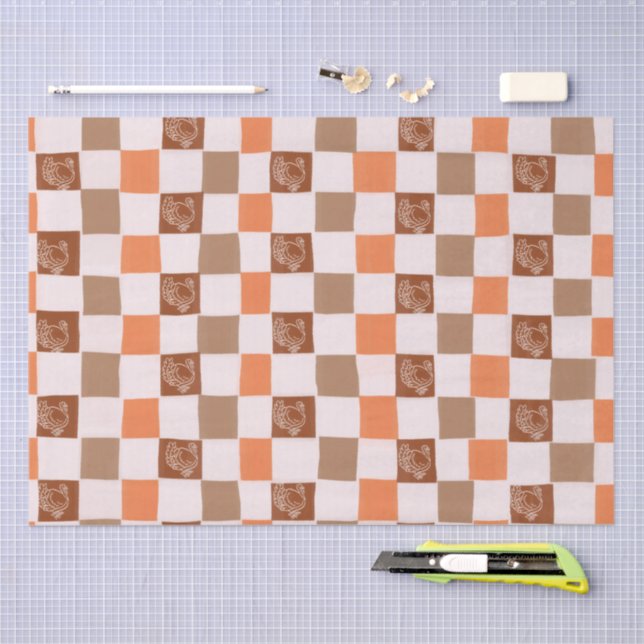 Papel De Seda Retro orange and brown Turkey Checkered (Arte )