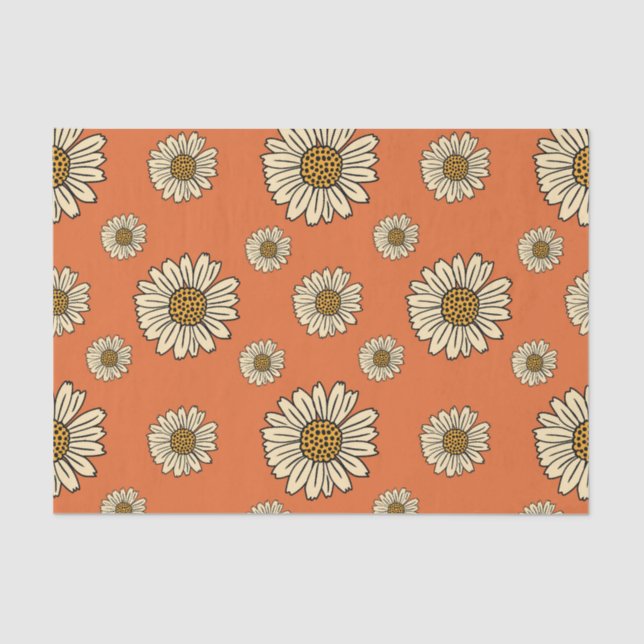Papel De Seda Retro Orange Daisy Floral Pattern Crafting (Frente )
