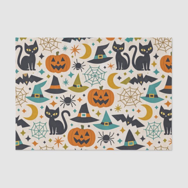 Papel De Seda Retro Orange Teal Mid-Century Halloween  (Frente )
