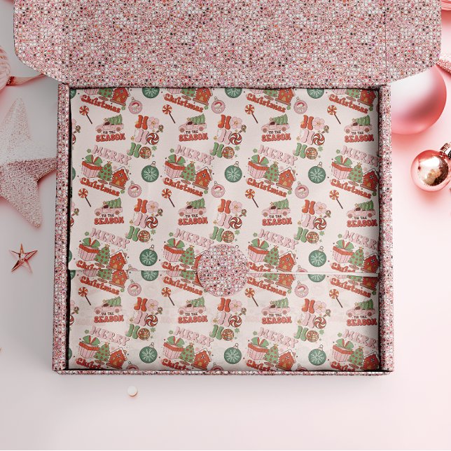 Papel De Seda Retro Pink and Green Holiday Joy (Criador carregado)