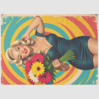 Papel De Seda Retro Pop Art Flower Pin-Up Decoupage
