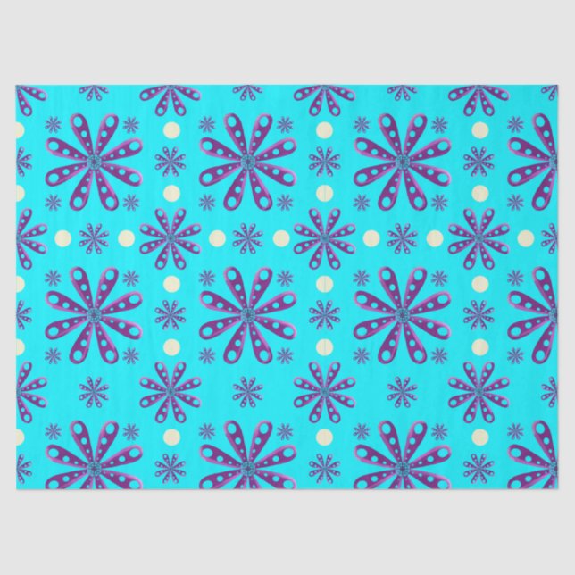 Papel De Seda Retro Purple Flowers on Blue Background (Frente )
