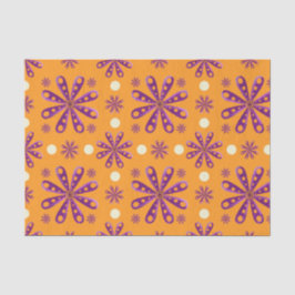 Papel De Seda Retro Purple Flowers on Orange Background