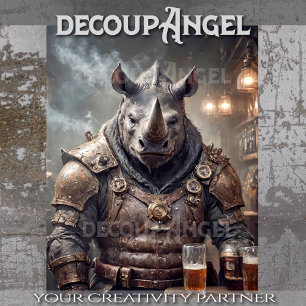 Papel De Seda Rhino Warrior Bebendo Beer - Decoupage -