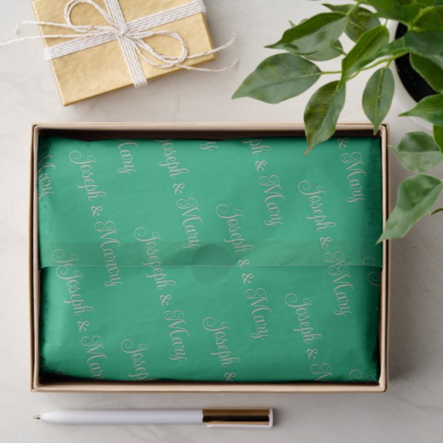 Papel De Seda Rich Deep Jade Green & Latte Script Wedding (Presente)