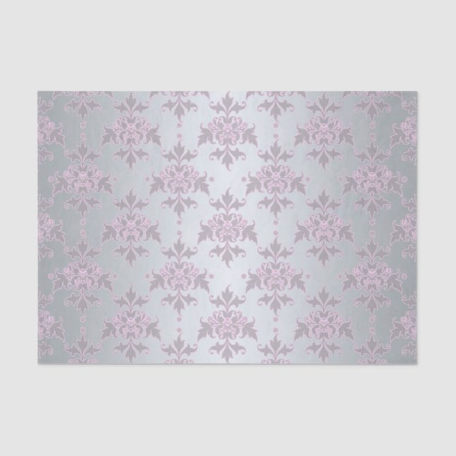 Papel De Seda Rico Prata e Damasco Rosa/Roxo (Frente )