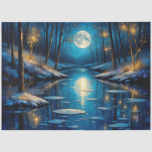 Papel De Seda Rio de Inverno ao Luar – Floresta Noturna Encantad
