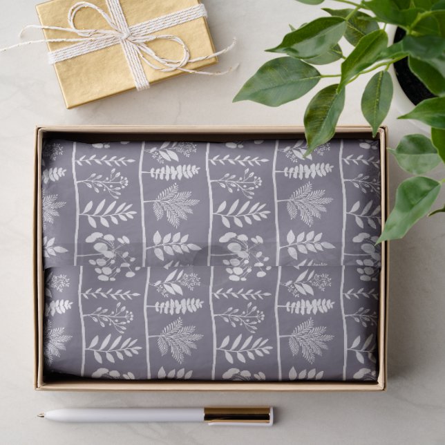 Papel De Seda Ritmo Botânico Pequenas Silhuetas Lavanda Profunda (Presente)