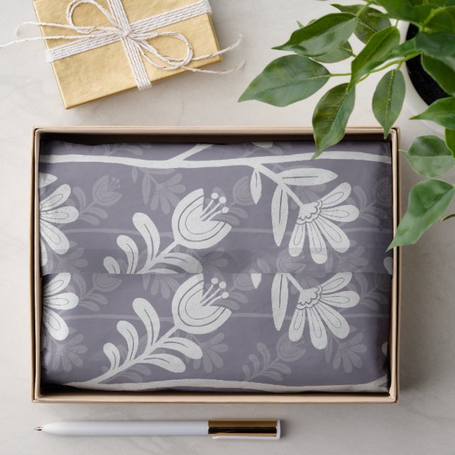 Papel De Seda Ritmo em Flor Silhueta Floral branco e lavanda (Presente)