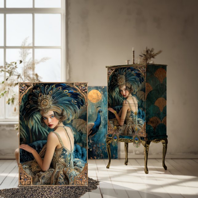 Papel De Seda Roaring 20's, Gatsby Flapper, Bela Retrato (Roaring 20's Gatsby Flapper Beauty, Portrait Digital Mixed Media Art, Decoupage Tissue Paper)