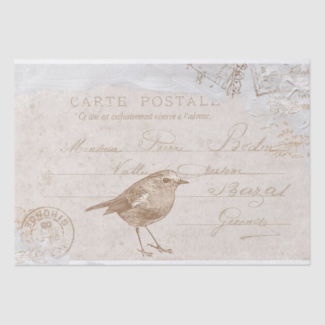 Papel De Seda Robin Bird Carte Postale Francês Decoupage Azul  (Frente )