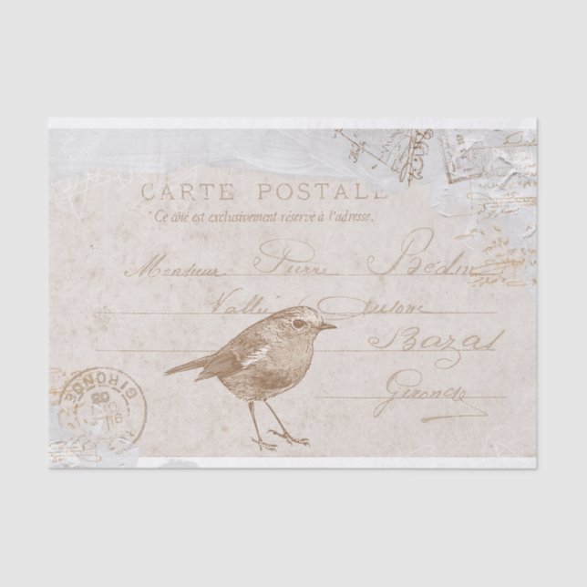 Papel De Seda Robin Bird Carte Postale French Decoupage Blue (Frente )