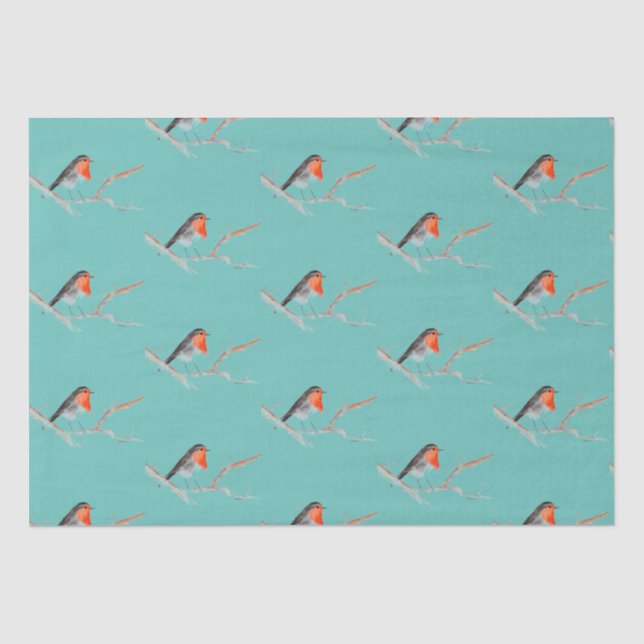 Papel De Seda Robin Bird Woodland Branches Cores de inverno (Frente )