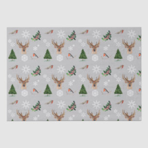 Papel De Seda Robin Bird Woodland Stag Deer Cor da água do inver