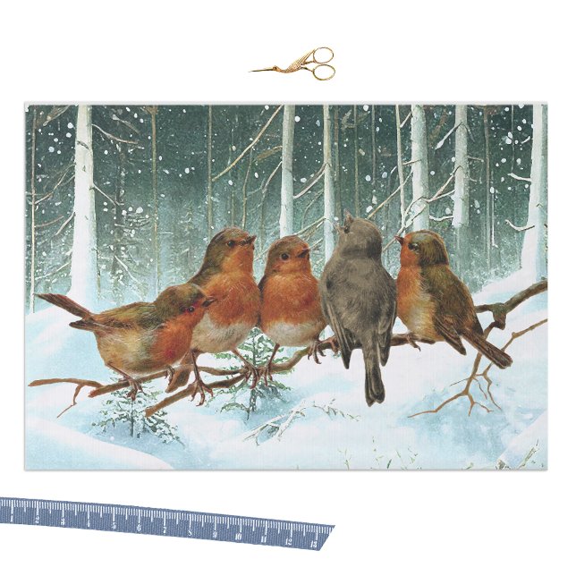 Papel De Seda Robin Birds no Branch Snow Forest Natal (Criador carregado)