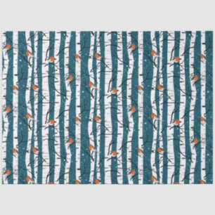 Papel De Seda Robins europeus sobre o passarinho prateado na nev