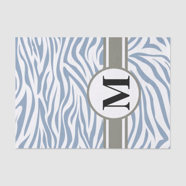 Papel De Seda Rock Blue Safari Zebra com monograma (Frente )