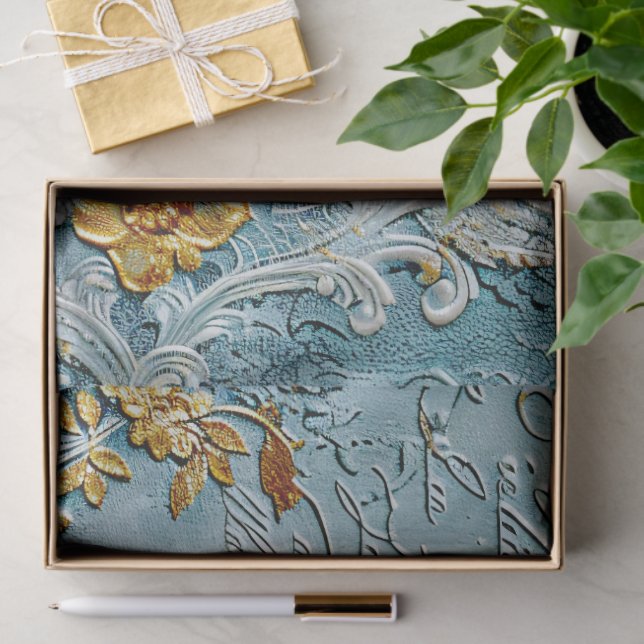 Papel De Seda Rococo Blue Gold Italian Romantic  (Presente)