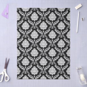 Papel De Seda Rococo Damask Rpt Padrão Branco no Preto