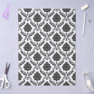 Papel De Seda Rococo Damask Rpt Padrão Preto no Branco