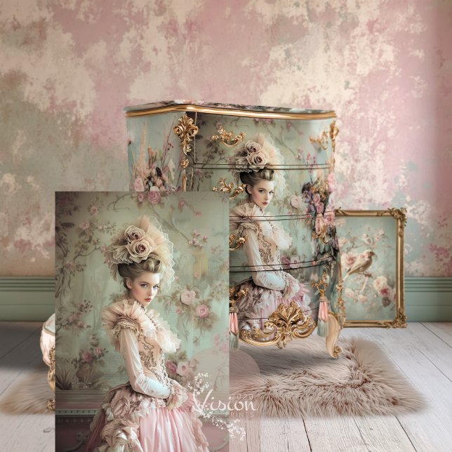 Papel De Seda Rococo Retrato, Vintage Mulher Vitoriana (Mary Antoinette inspired, French Lady, Rococo Costume, Coquette, Feminine Figure, Decoupage Tissue)