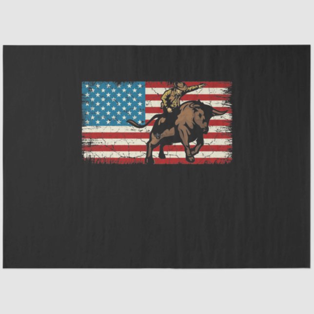 Papel De Seda Rodeo Bull Rider Patriota Americana Flag Cowboys (Frente )