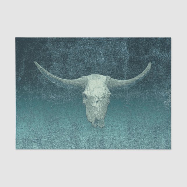 Papel De Seda Rodeo Teal Art Textura Rustic Bull Crânio (Frente )