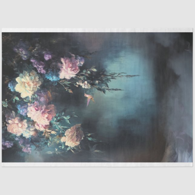 Papel De Seda Rolo noturno, Pássaro Humor e Floral Eetéreo (Frente )