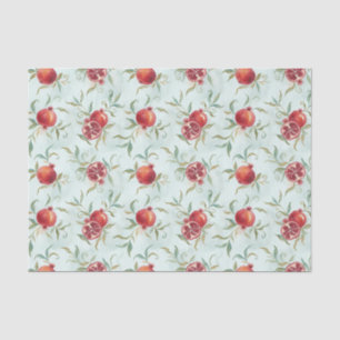 Papel De Seda Romã Fruta e Folhas Aquarela 