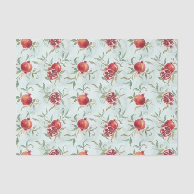 Papel De Seda Romã Fruta e Folhas Aquarela  (Frente )