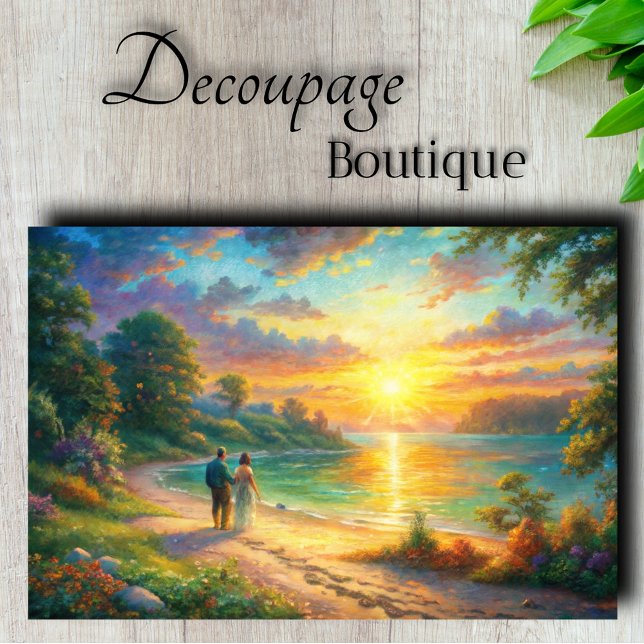 Papel De Seda Romance do Pôr do Sol em Decoupage (Sunset Beach Romance Decoupage Tissue Paper)