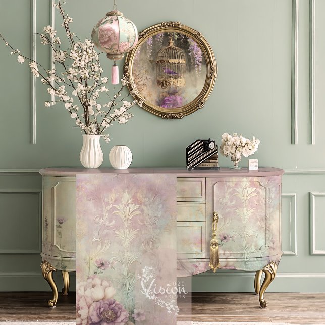 Papel De Seda Romance em Bege Rosa, Efeito de Relevo em Damasco (Mint Mauve Romance Baroque Embossed Effect Patterns, Peony & Hummingbird, Decoupage Tissue Paper)