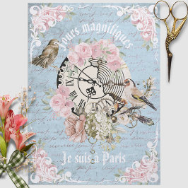 Papel De Seda Românico francês grunge azul floral Ephemera Chic