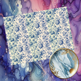 Papel De Seda Romantic French toile de Jouy Powder Blue Floral