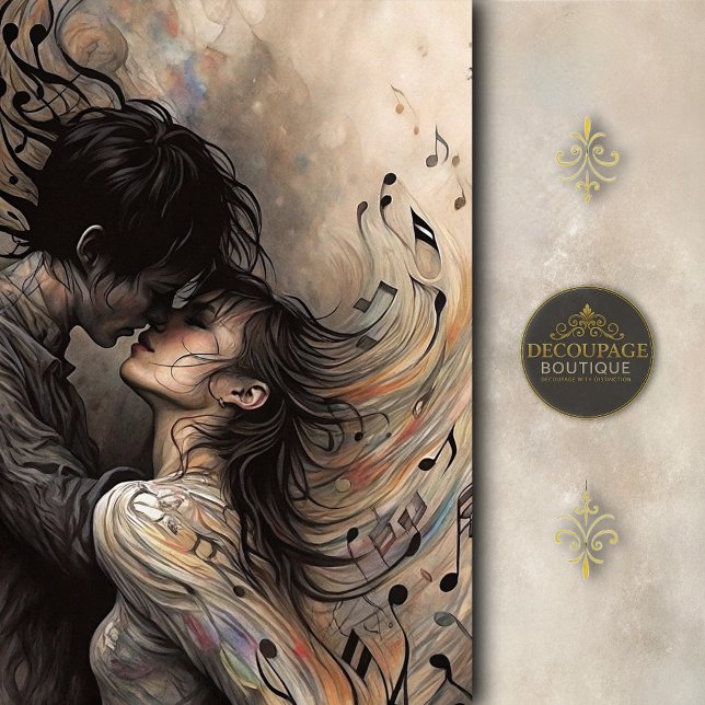 Papel De Seda Romantic Lovers with Flowing Music Decoupage (Romantic Lover with flowing Music Decoupage Tissue Paper)