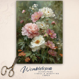 Papel De Seda Romantic Vintage Peonies and Wildflowers Decoupage