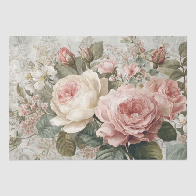Papel De Seda Romântica Rosa Vitoriana Vintage (Frente )