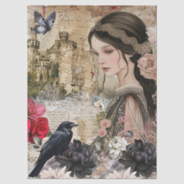 Papel De Seda Romântica Victoriana Girl & Raven Vintage Floral