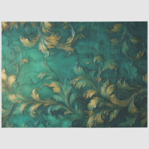 Papel De Seda Romântico Antiquado Esmeralda e Design Dourada Sér
