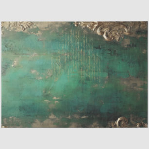 Papel De Seda Romântico Antiquado Esmeralda e Design Dourado Sér