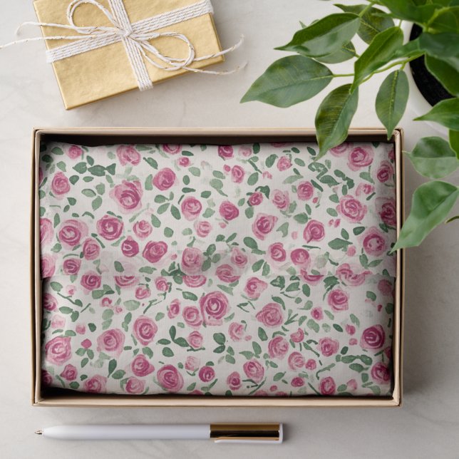 Papel De Seda Romântico Chic Rosas Cor-de-Rosa Floral (Presente)